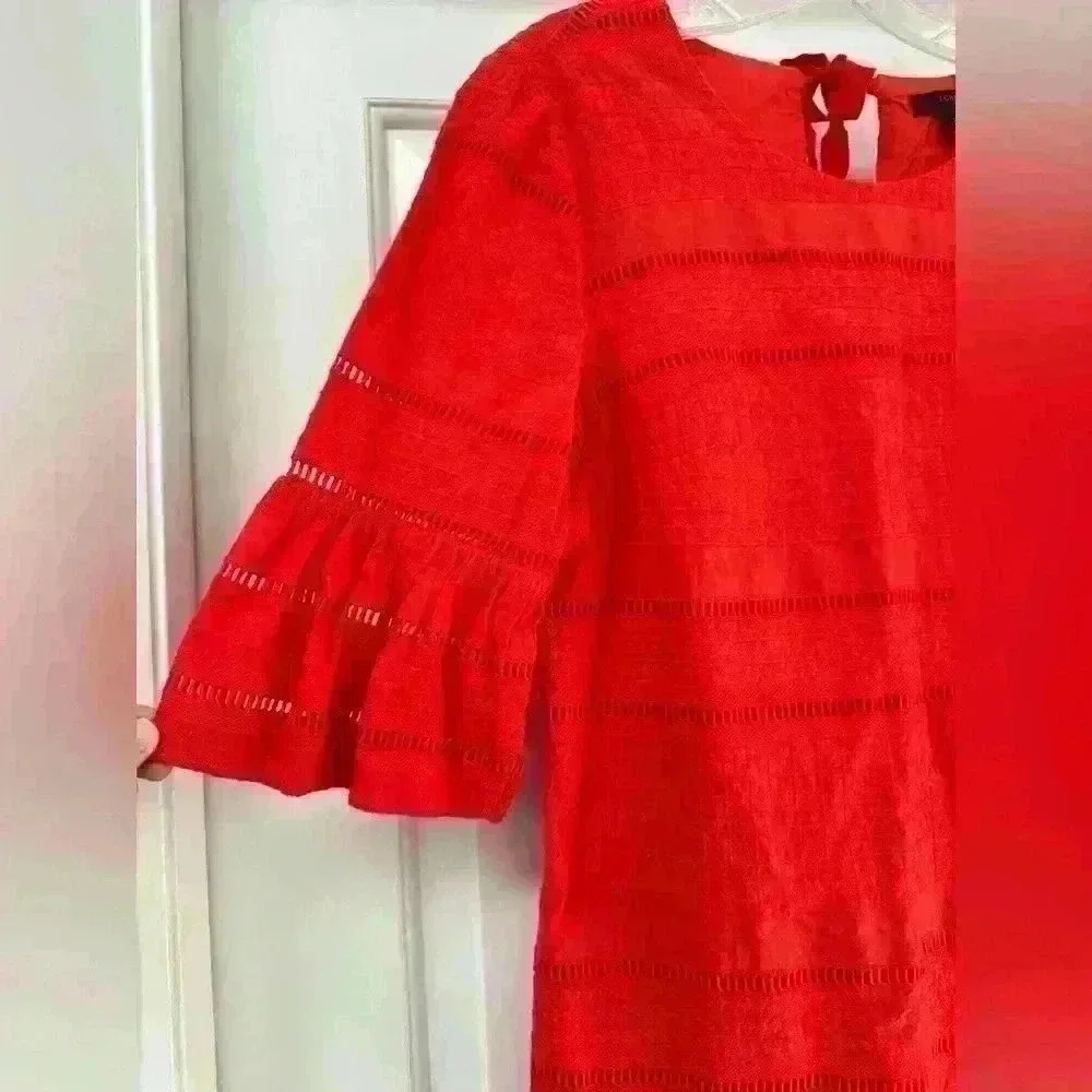 J Crew Flutter Sleeve Eyelet Shift 100% Cotton Dress Red‎ Size 2 Size Small